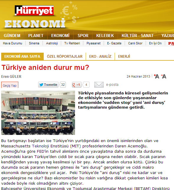 Hürriyet : Türkiye aniden durur mu?